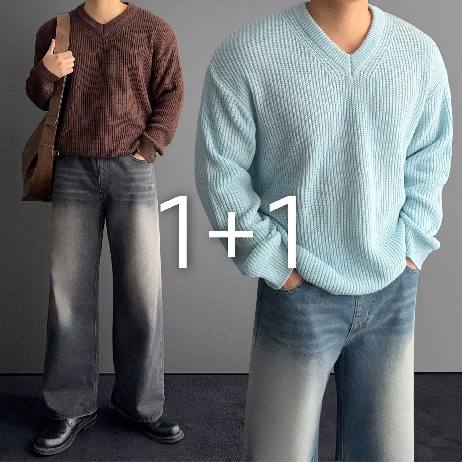[1+1] 남자 남성 브이넥 와플 하찌 골지 니트 7color 1