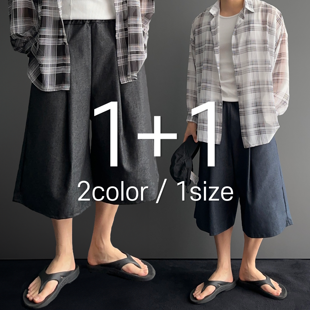 [1+1] 버뮤다 와이드 7부 워싱 원턱 데님 반바지 팬츠 2color 1
