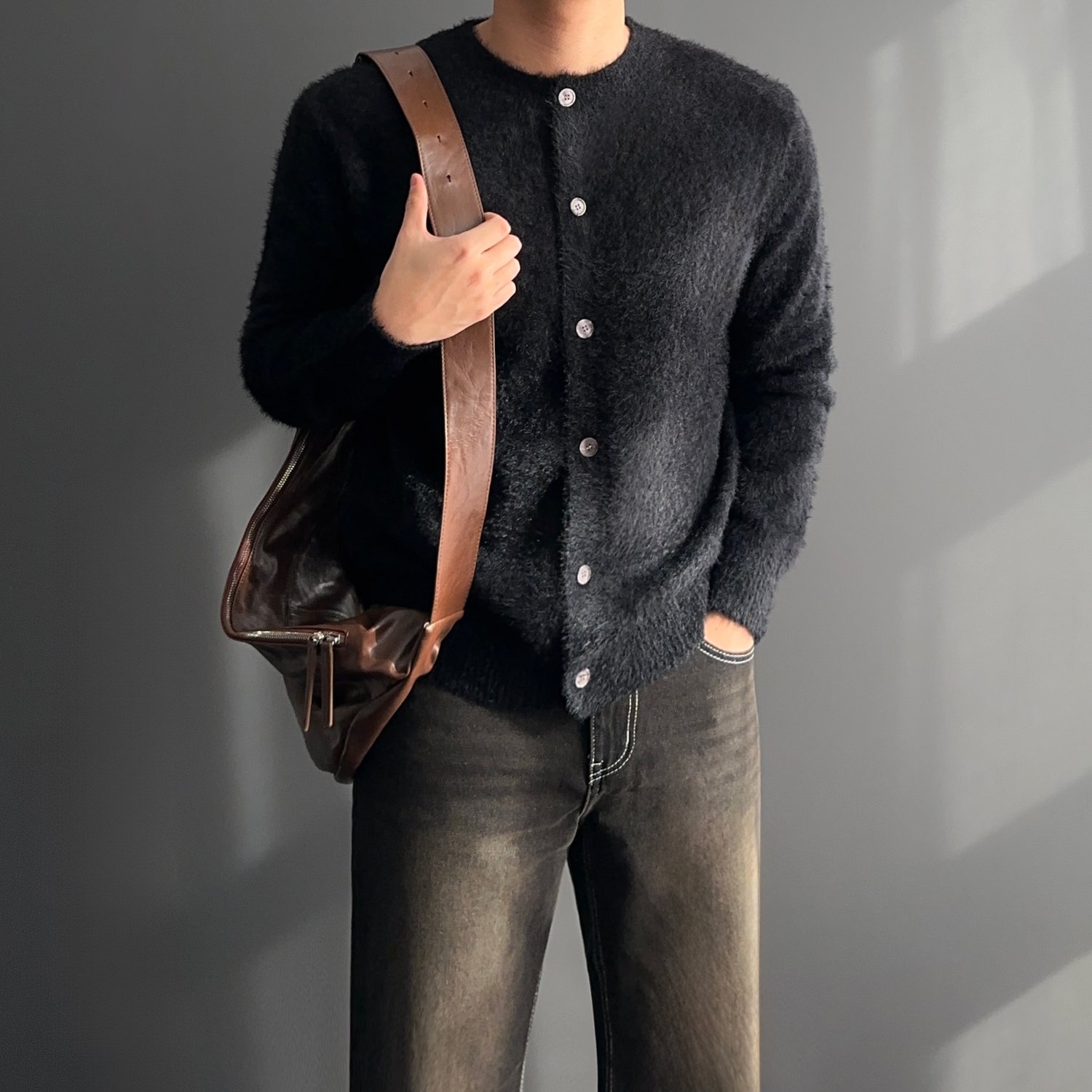 남자 앙고라 모헤어 라운드 겨울 가디건 5color 1