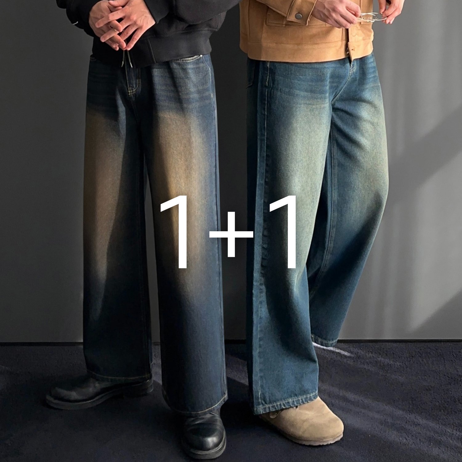 [1+1] 남자 세미와이드 샌드워싱 일자 청바지 2color 1