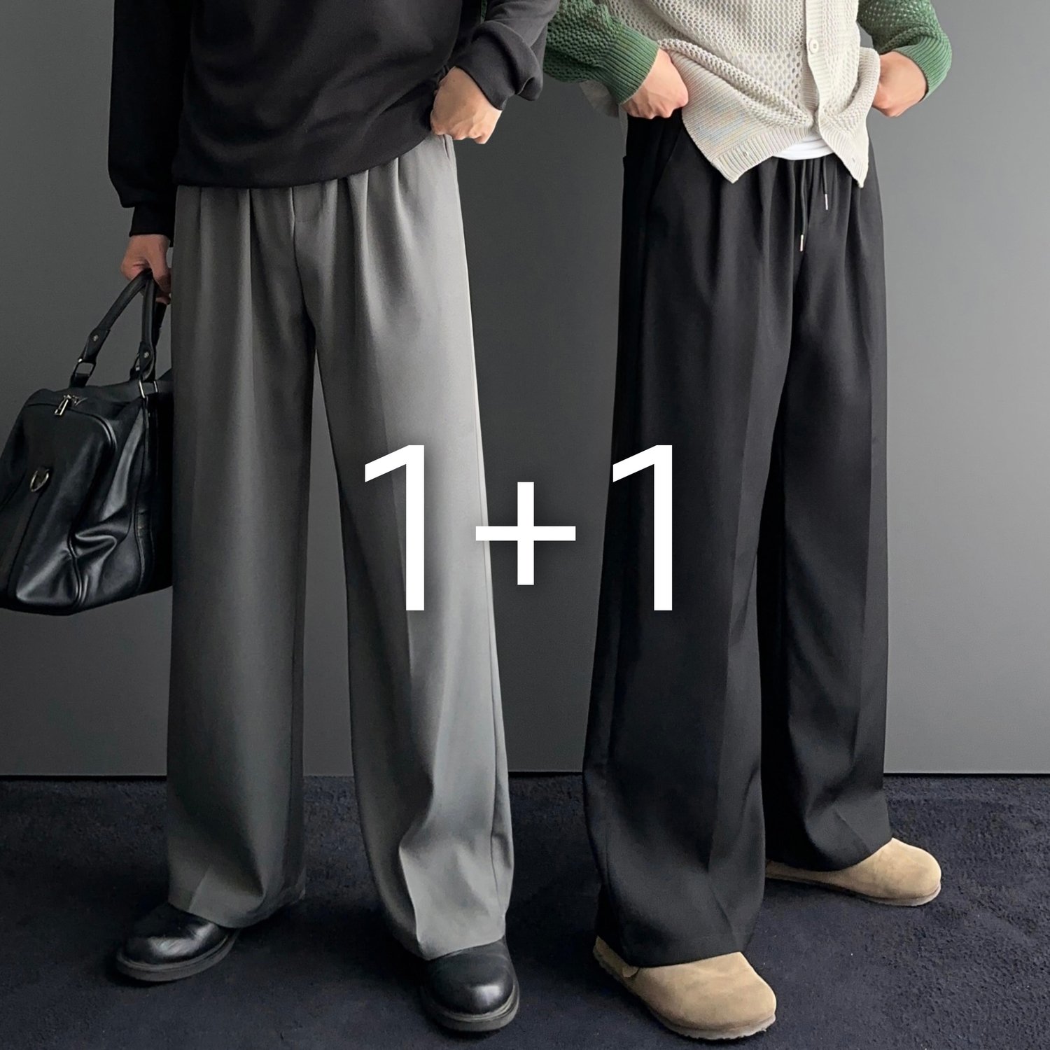 [1+1] 남자 남성 와이드 투턱 밴딩 정장 슬랙스 4color 1