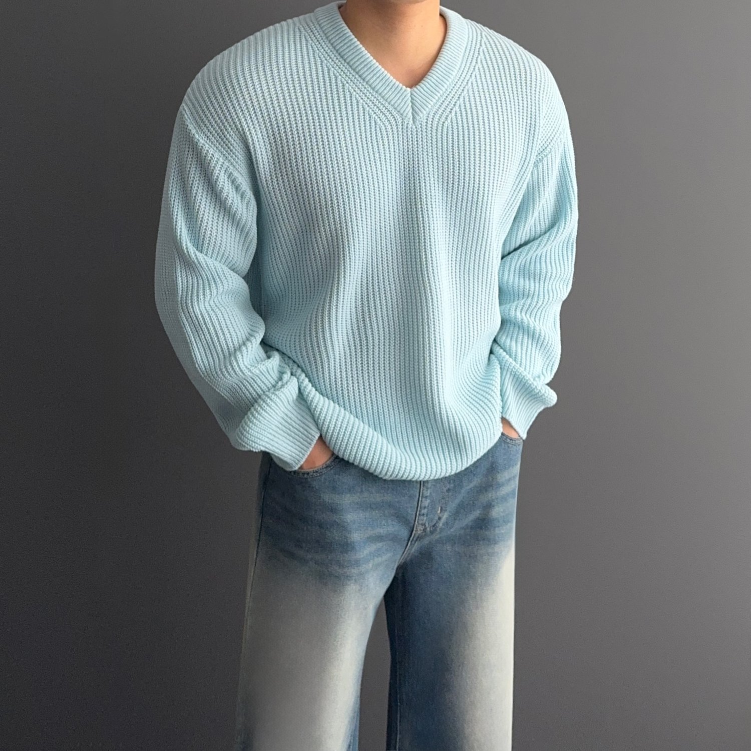 남자 남성 브이넥 와플 하찌 골지 니트 7color 1