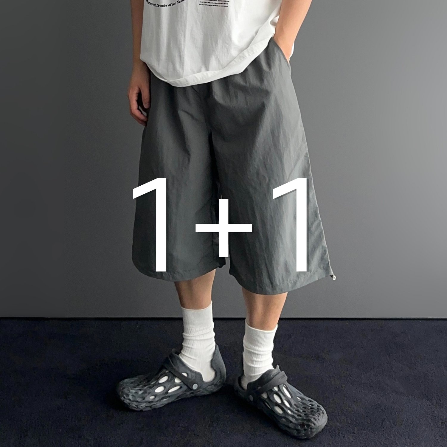 [1+1] 나일론 7부 와이드 오버핏 롱 반바지 3color 1