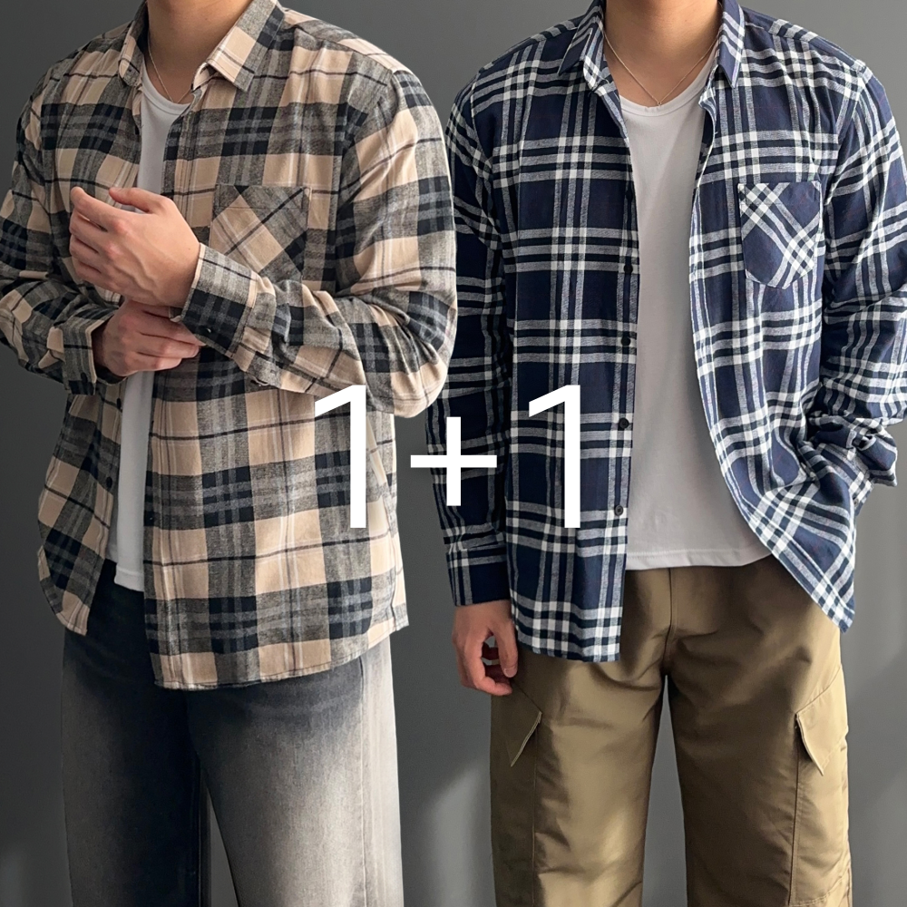 [1+1] 남자 체크 플란넬 옥스포드 셔츠 남방 5color 1