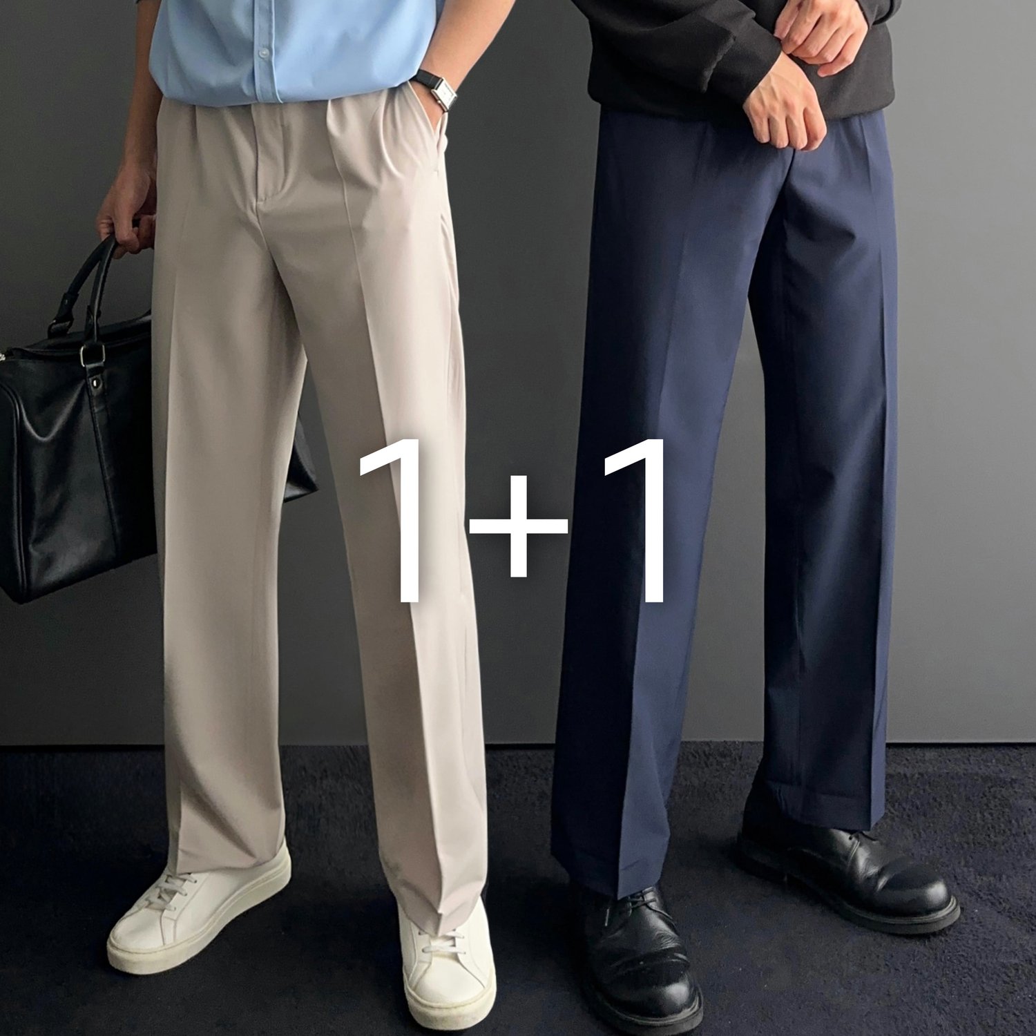 1+1 남자 남성 세미와이드 핀턱 여름 쿨 정장 슬랙스 바지 4color 1