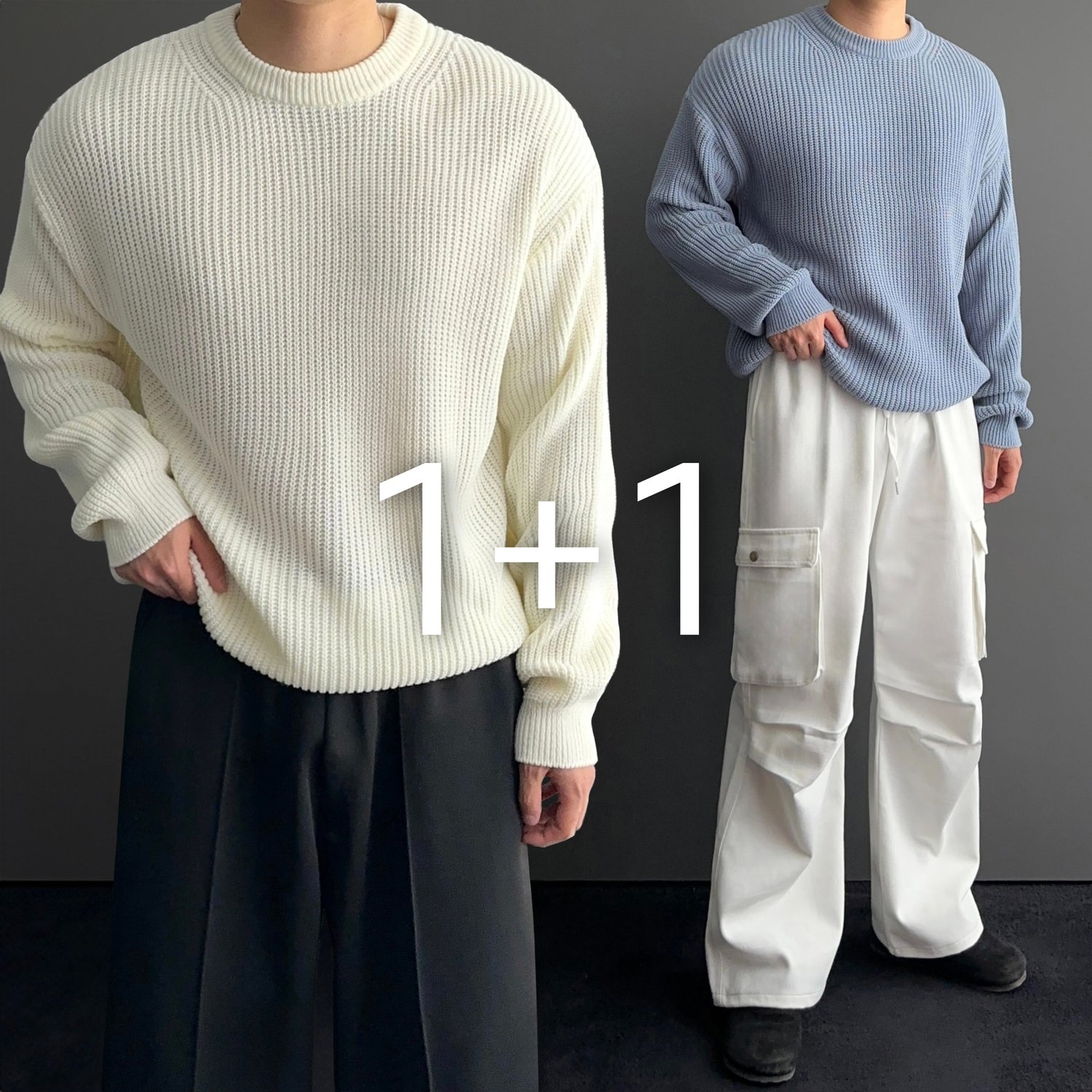 [1+1] 남자 남성 와플 하찌 오버핏 어깨넓어보이는 니트 6color 1