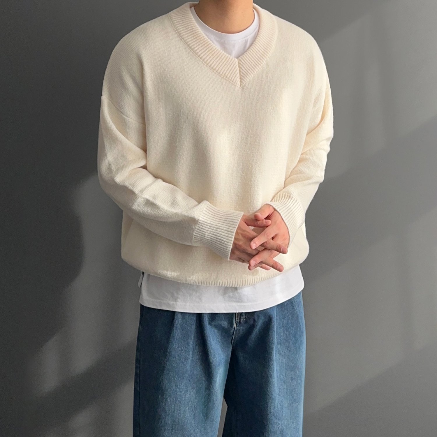 남자 울 워셔블 브이넥 니트 5color 1