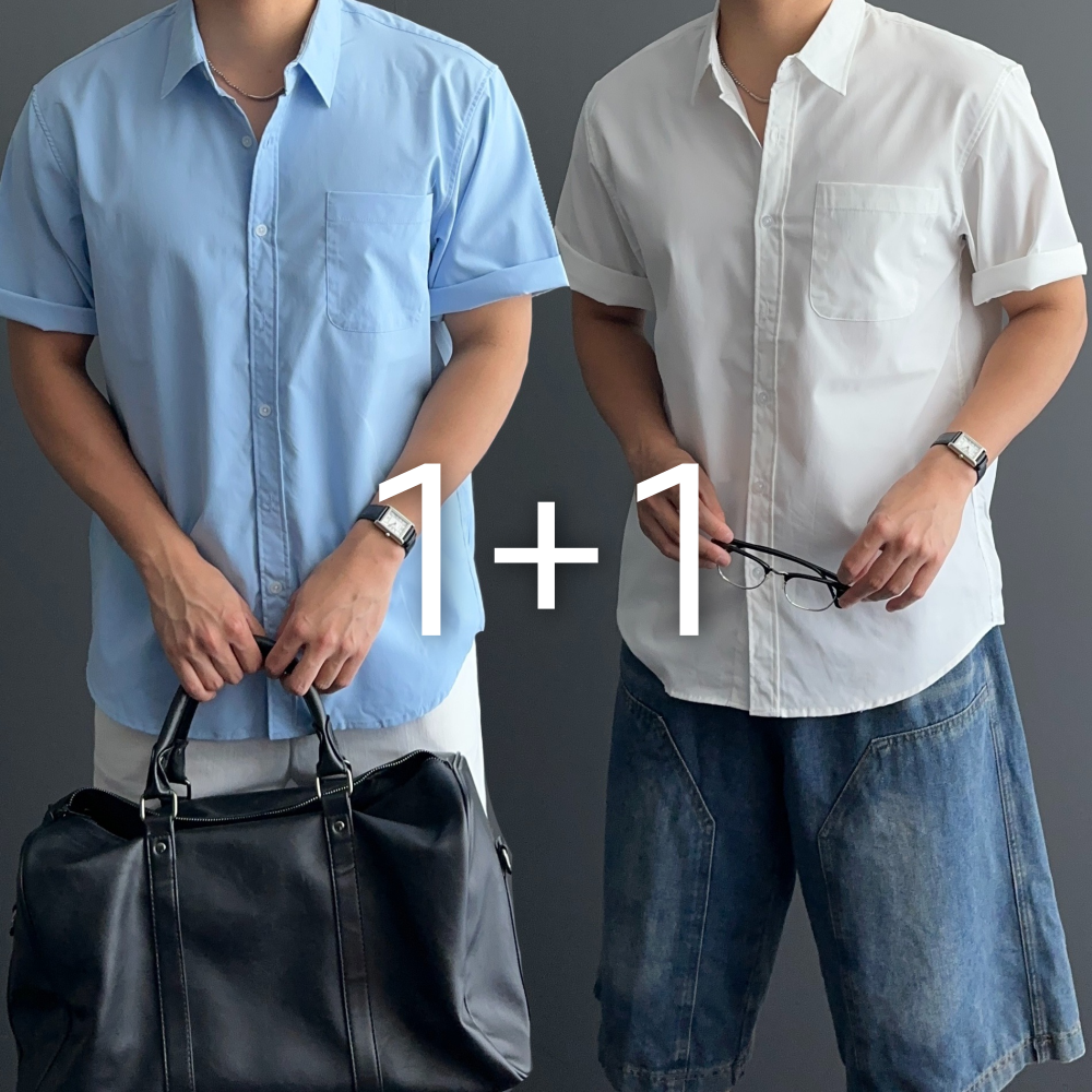 1+1 베이직 오버핏 반팔 쿨링 구김없는 셔츠 6color 1