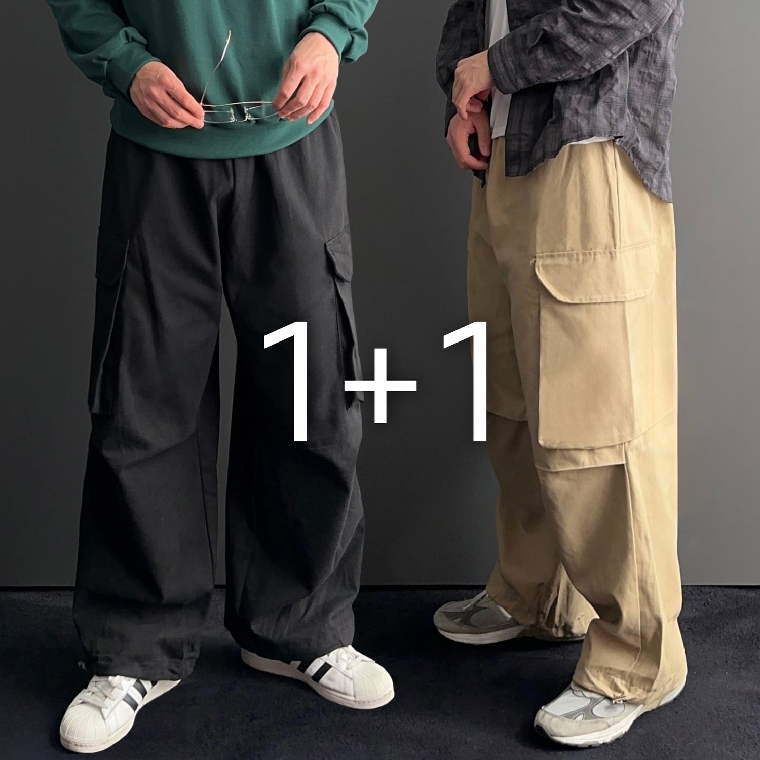 [1+1] 남자 남성 와이드 카고 건빵 워크 퍼티그 팬츠 바지 3color 1