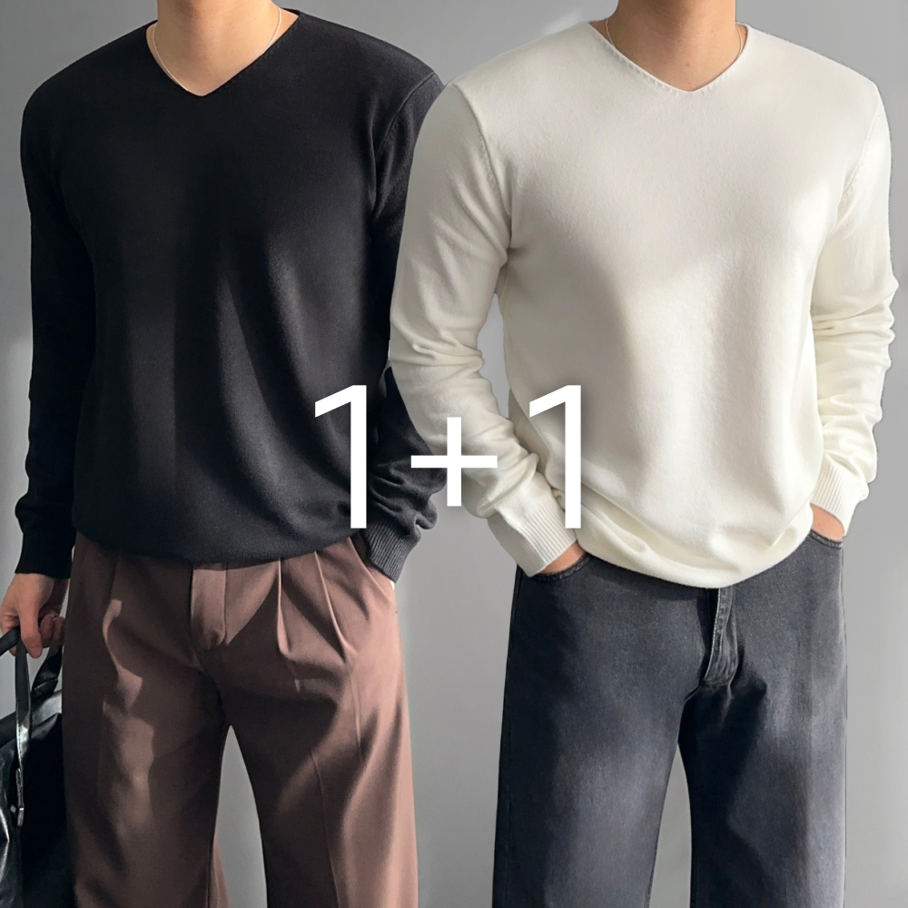 [1+1] 남자 얇은 브이넥 레이어드 니트 6color 1