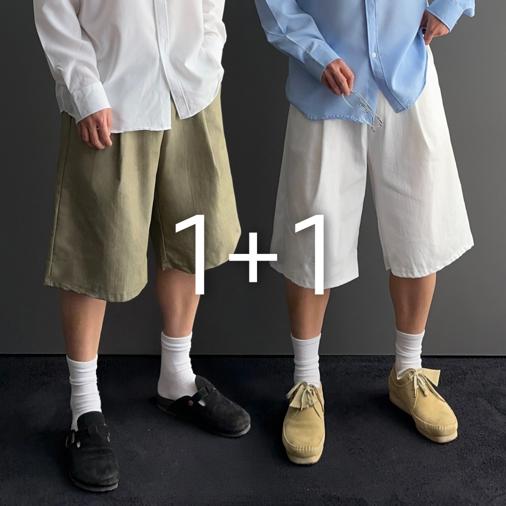 [1+1] 6부 버뮤다 린넨 와이드 6부 버뮤다 팬츠 4color 1