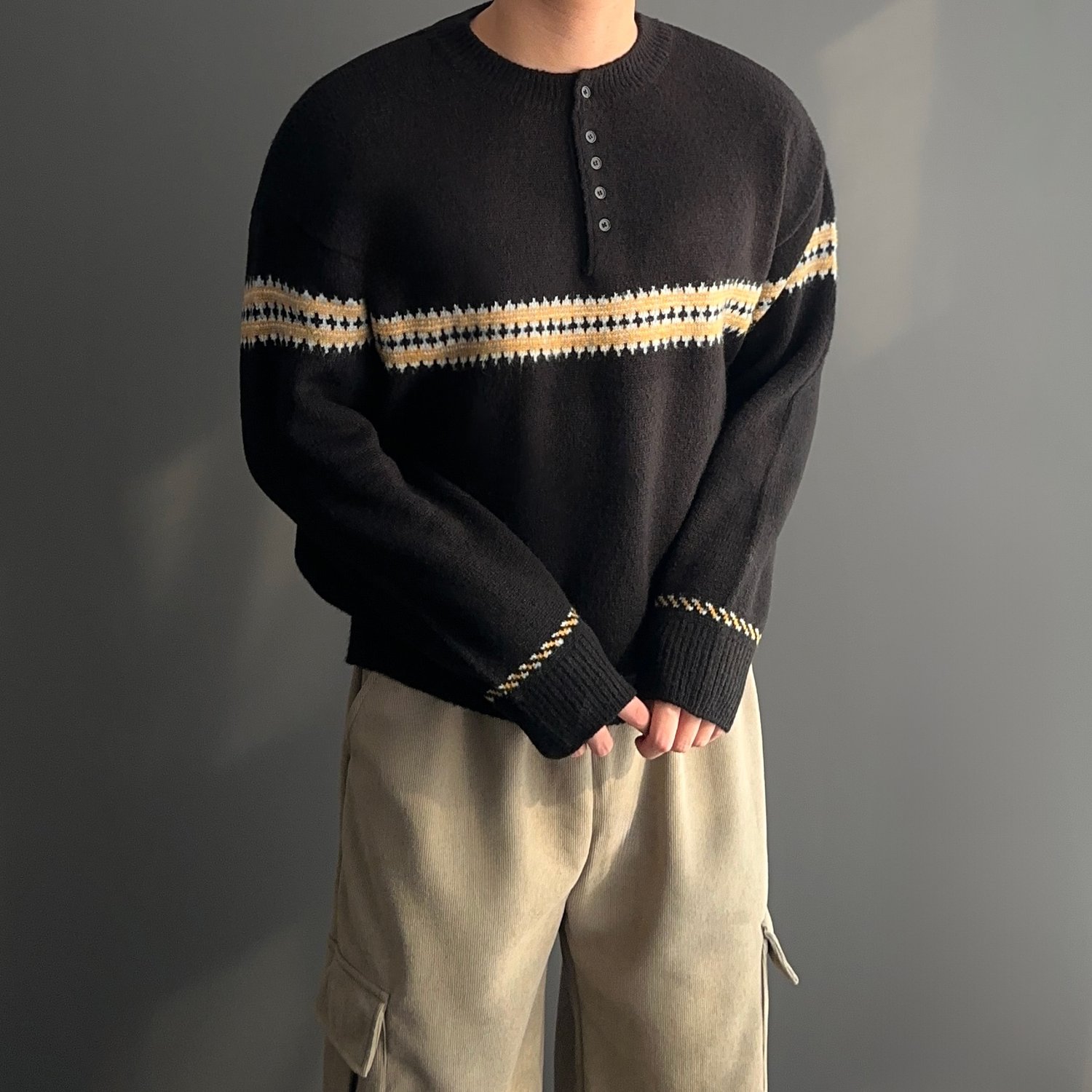 남자 남성 헨리넥 노르딕 알파카 니트 4color 1