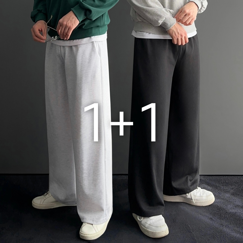 [1+1] 남자 남성 스웻 스웨트 와이드 롱 일자핏 트레이닝 통큰 밴딩 팬츠 바지 7color 1