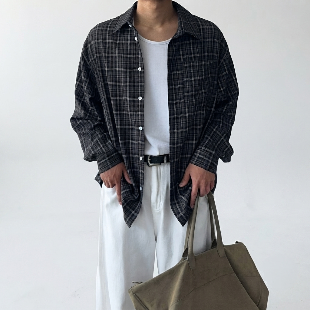 오버핏 클래식 체크 셔츠 남방 3color 1