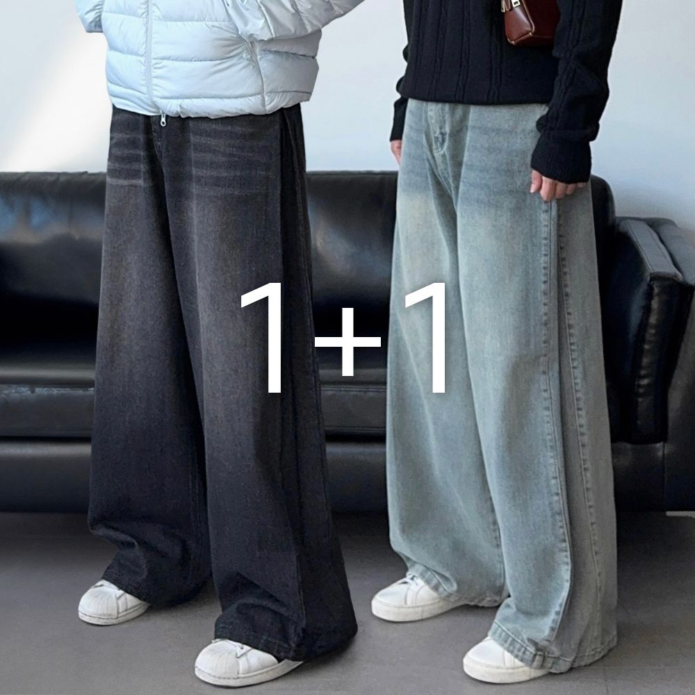[1+1] 남자 남성 사이드턱 와이드 벌룬 청바지 데님 3color 1
